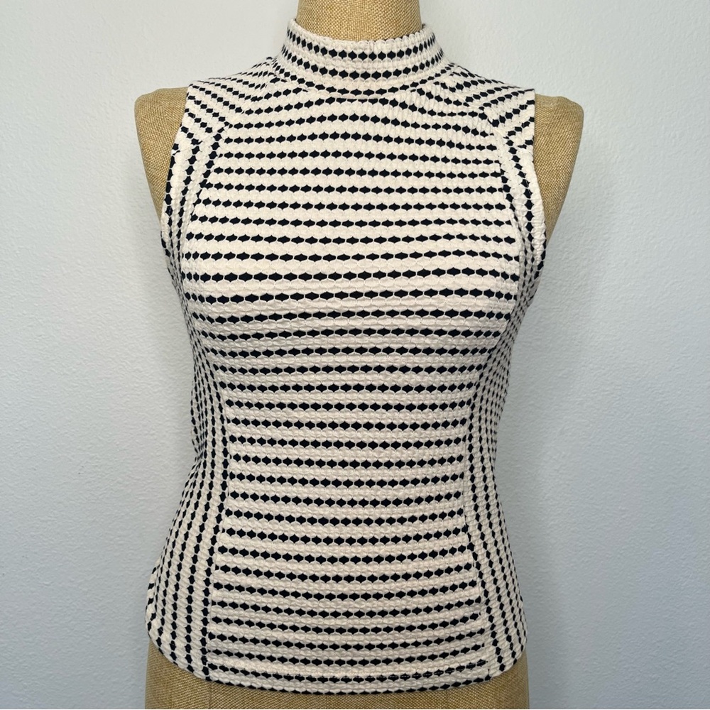 Anthropologie Maeve Cream and Black Textured Mock Neck Tank, Size Small, NWT
